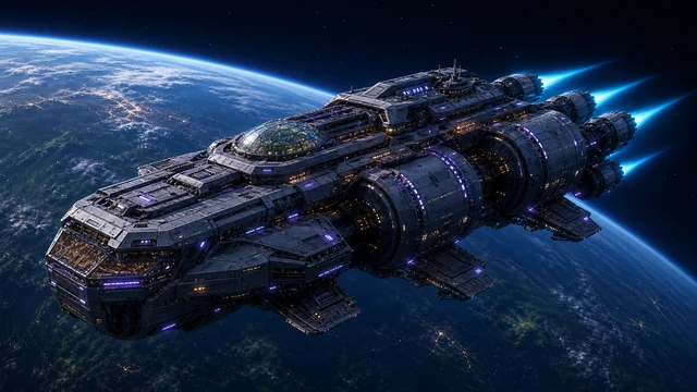 Colony Vessel spacecraft artwork from Parallaxy.